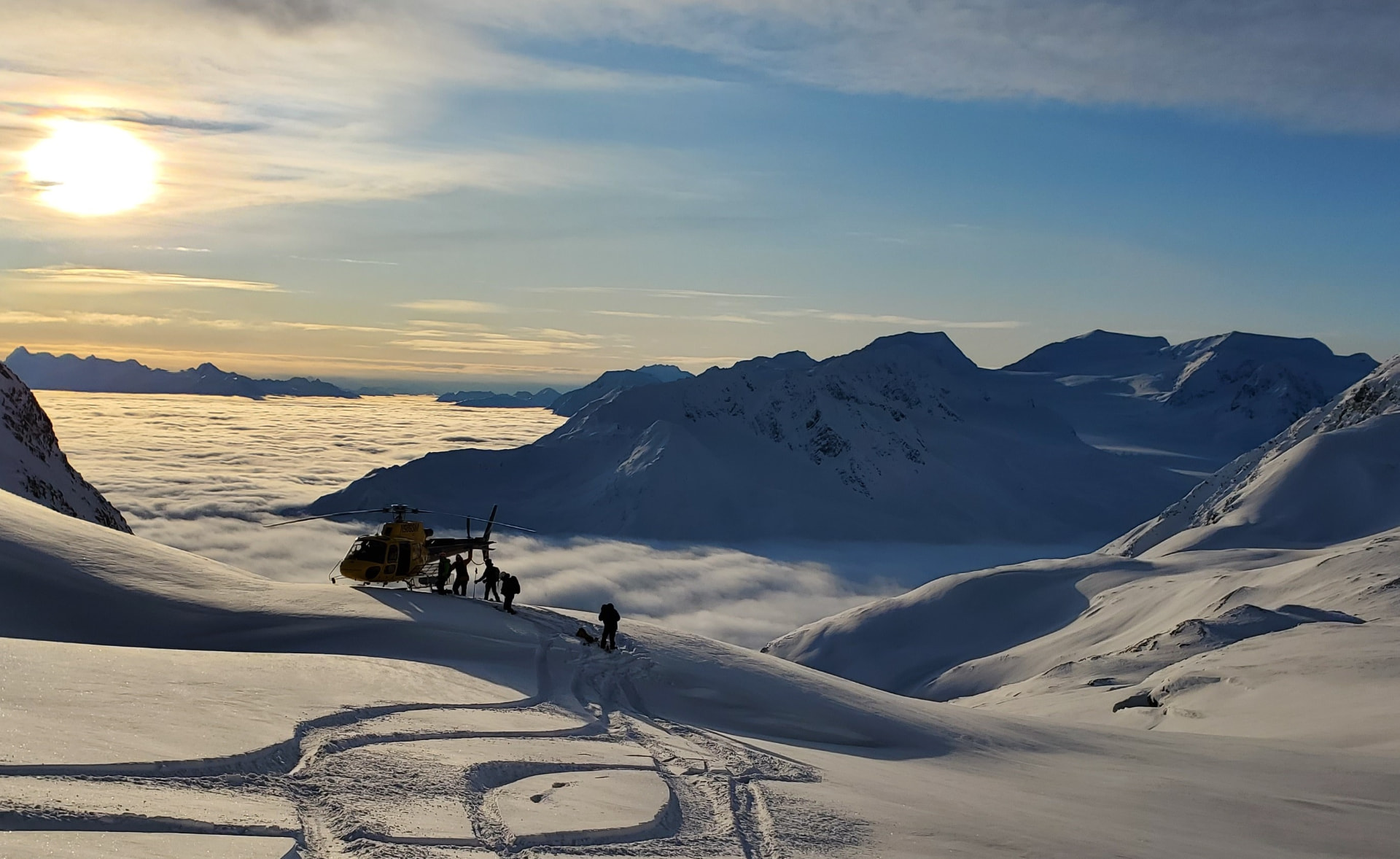 Fresh tracks above the clouds in the Northern Chugach