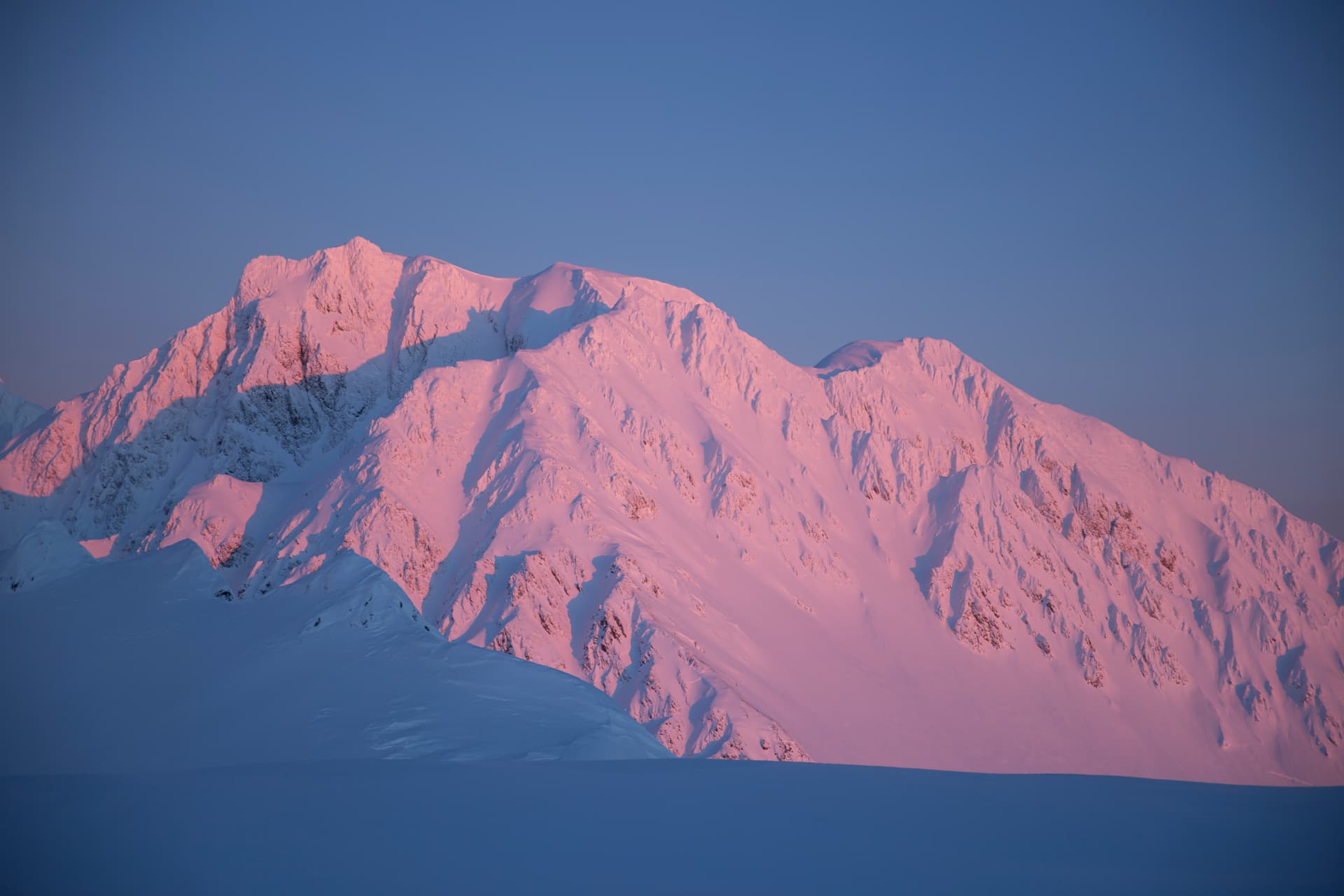 Alpenglow on a Seward peak