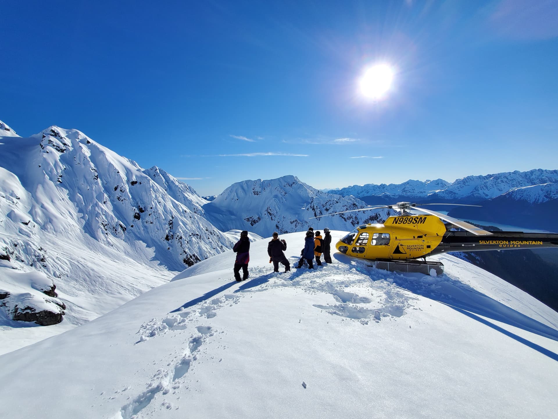Heli ski group on a Seward summit